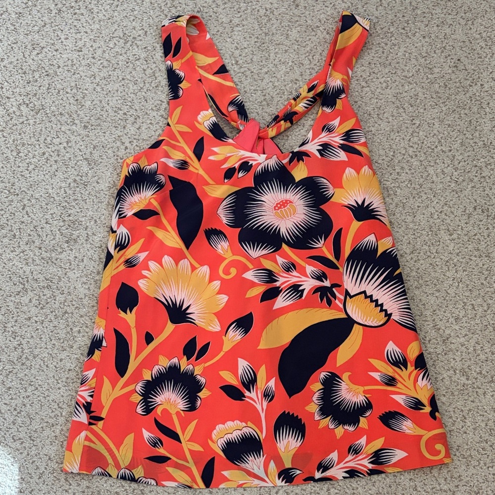 J. Crew Twist-Back Hibiscus Floral Silk Chiffon Top, 00